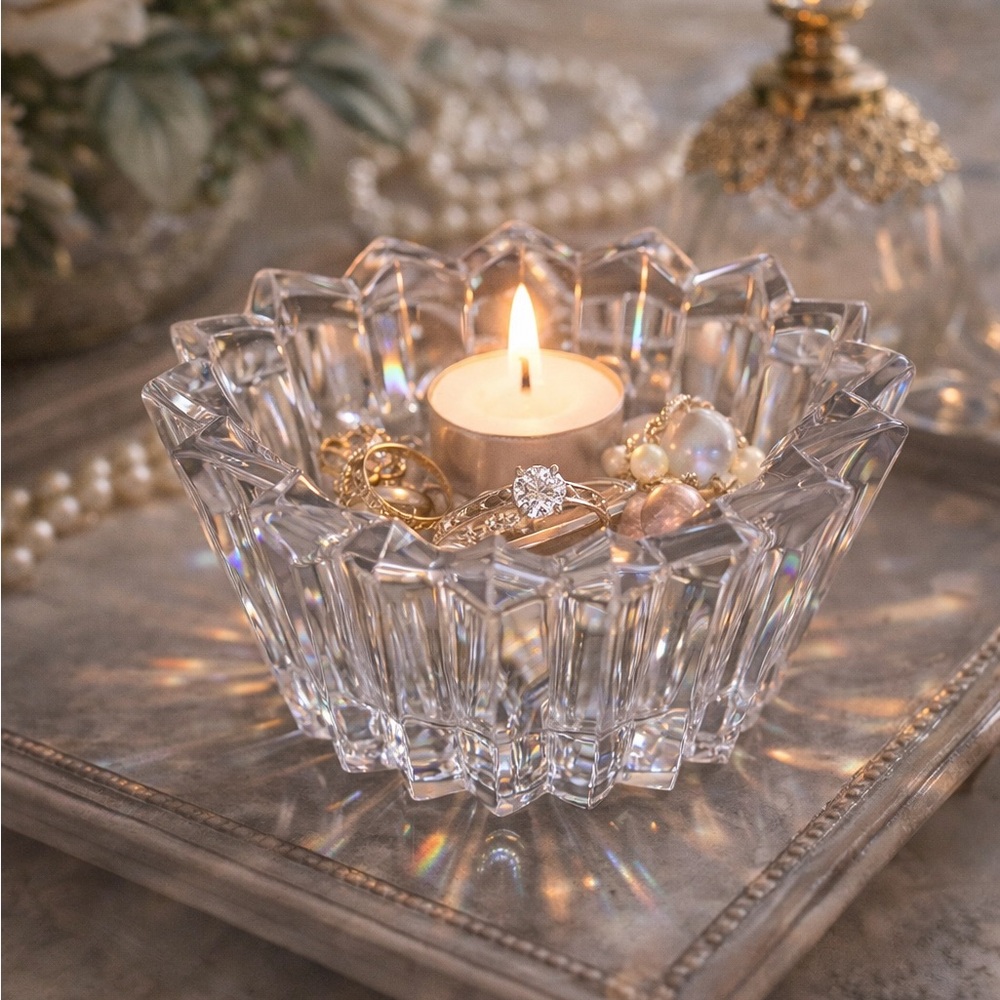 Mikasa Slovenia Cut Crystal Sunburst Votive Holder | Heavy Faceted Starburst